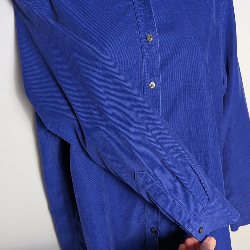 Lands’ End Blue Corduroy Shirt Preppy Casual Button Down Fall Minimalist Blouse - Picture 7 of 16